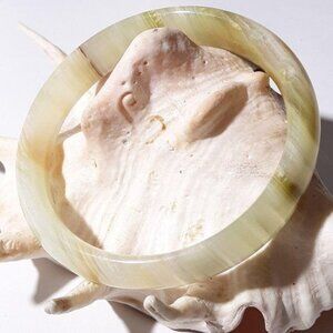 White Agate Bangle Natural Stone Cream Tan Brown